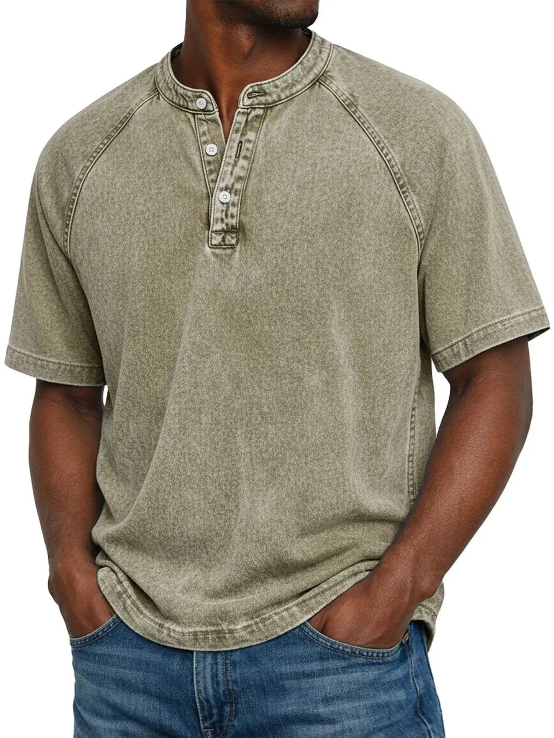 Maglia uomo collo Henley maniche corte casual
