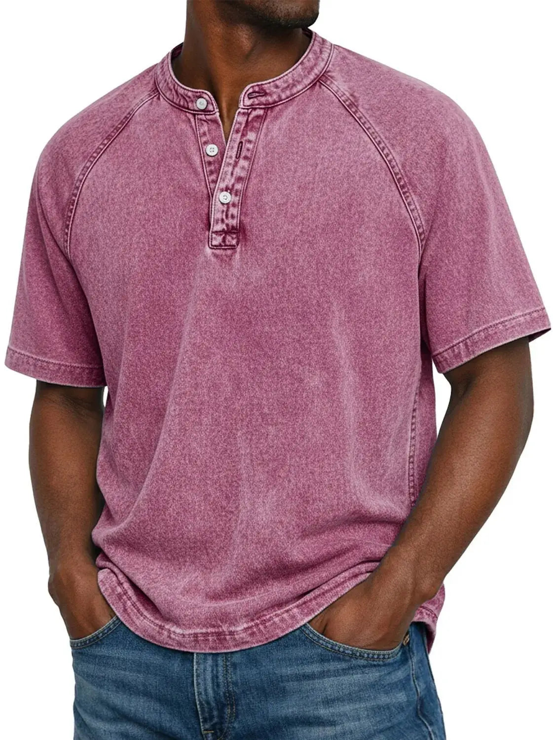 Maglia uomo collo Henley maniche corte casual