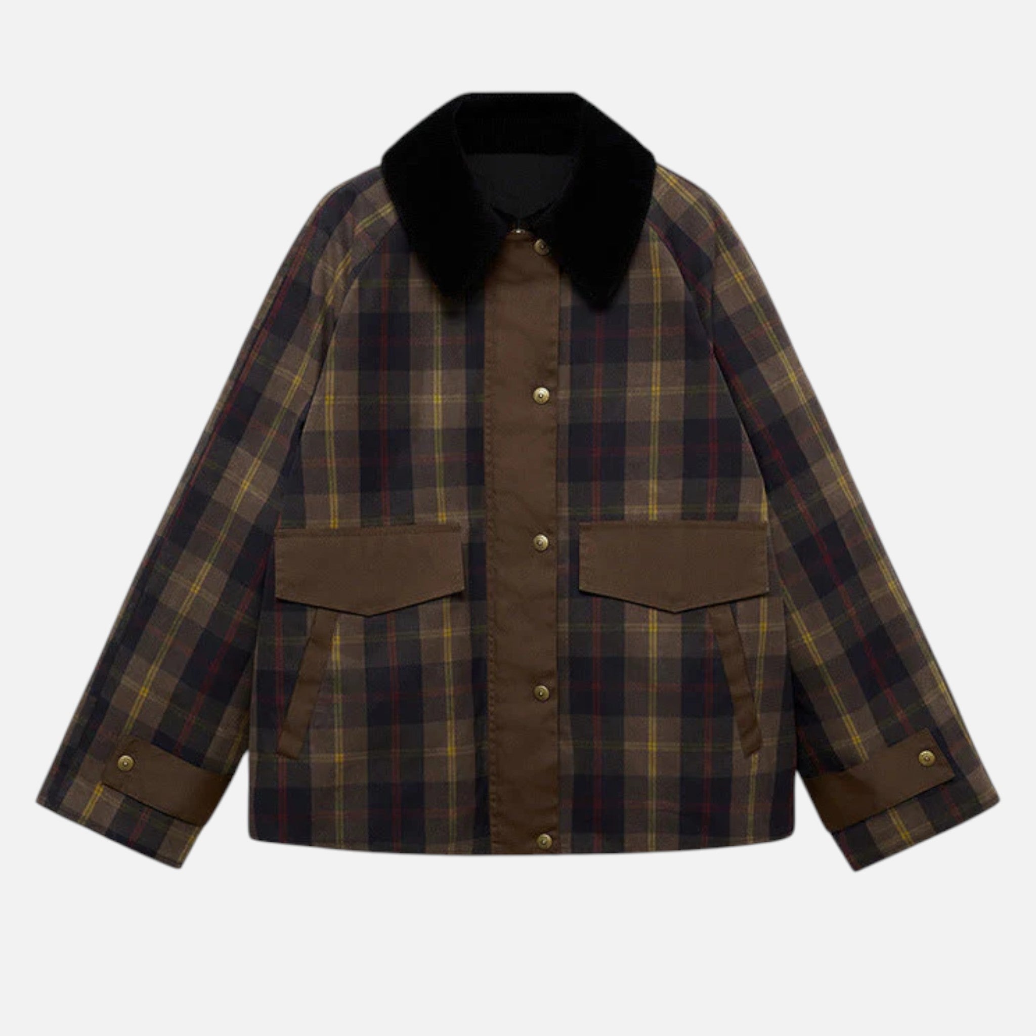 Ancienne Monde | Veste à Carreaux pour Femme – Col en Fausse Fourrure Douce