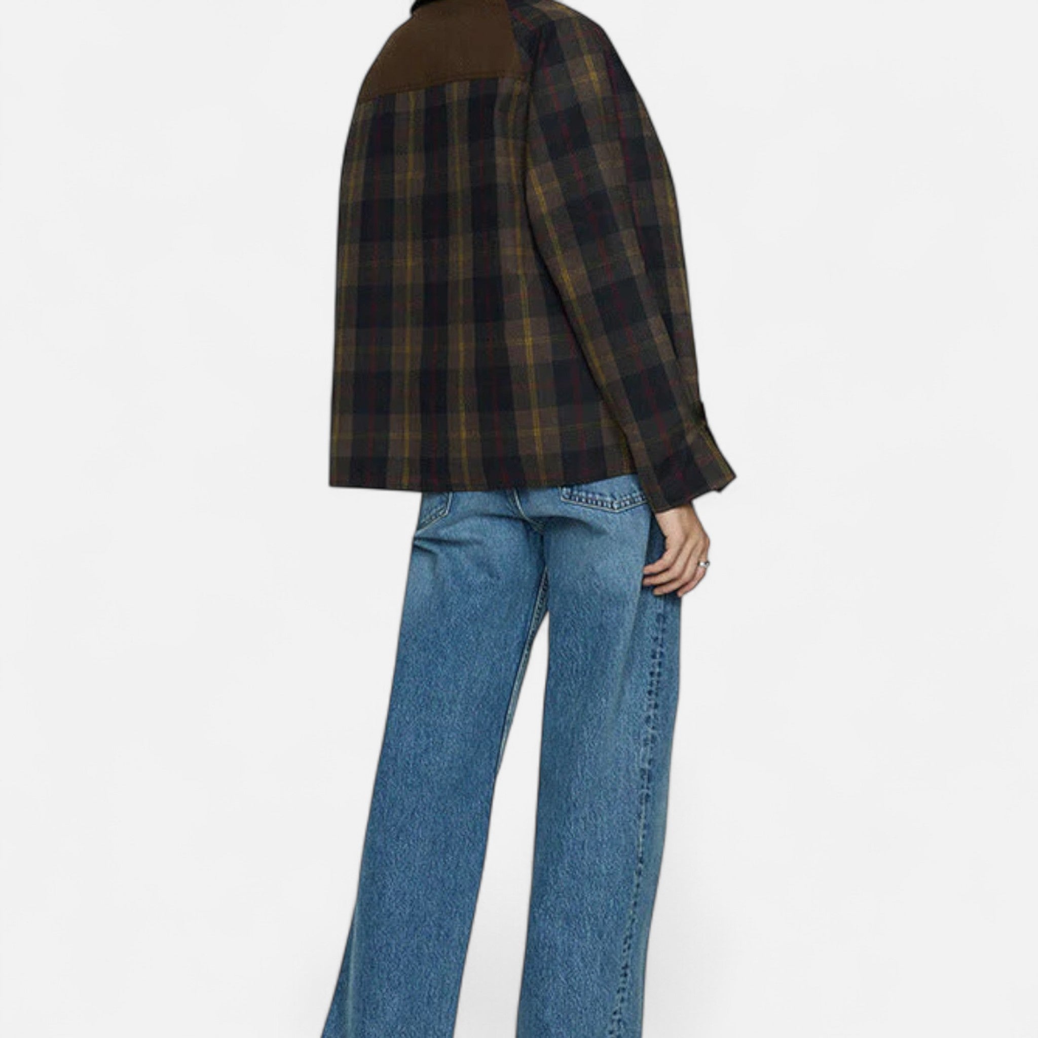 Ancienne Monde | Veste à Carreaux pour Femme – Col en Fausse Fourrure Douce