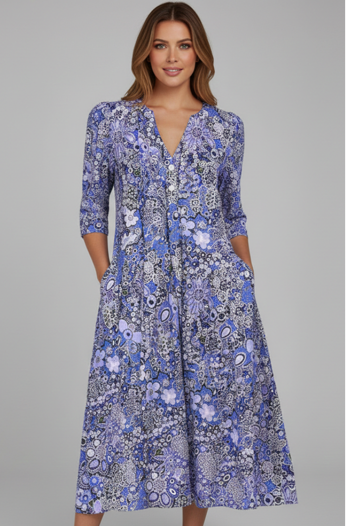 Mid-length dress for women — flowy style without closure with floral print