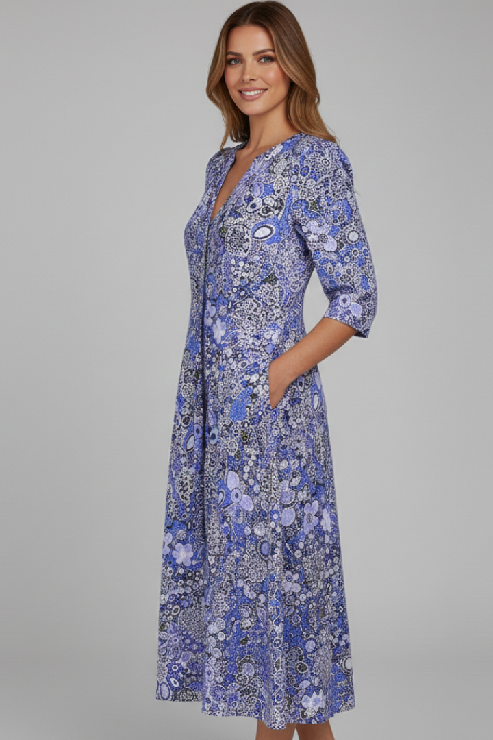 Mid-length dress for women — flowy style without closure with floral print