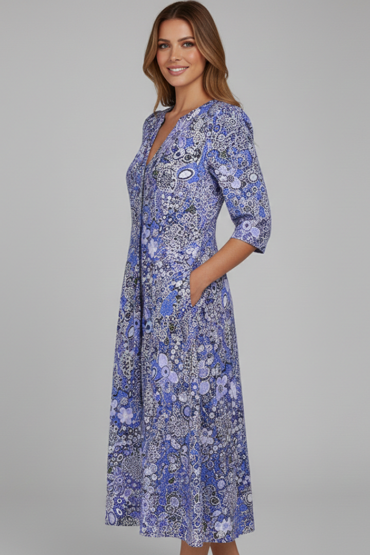 Mid-length dress for women — flowy style without closure with floral print