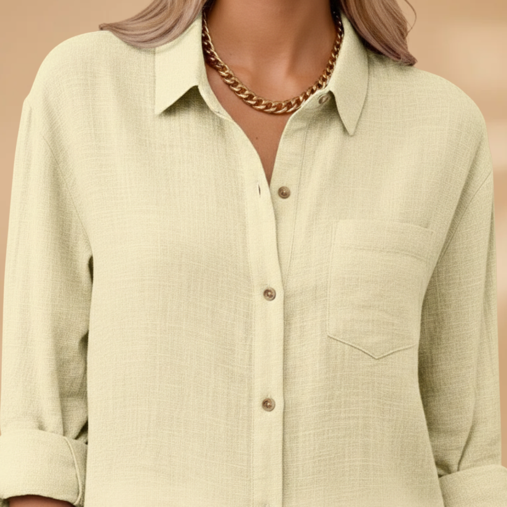 Short buttoned tunic for women — fitted solid top without pockets | vacation