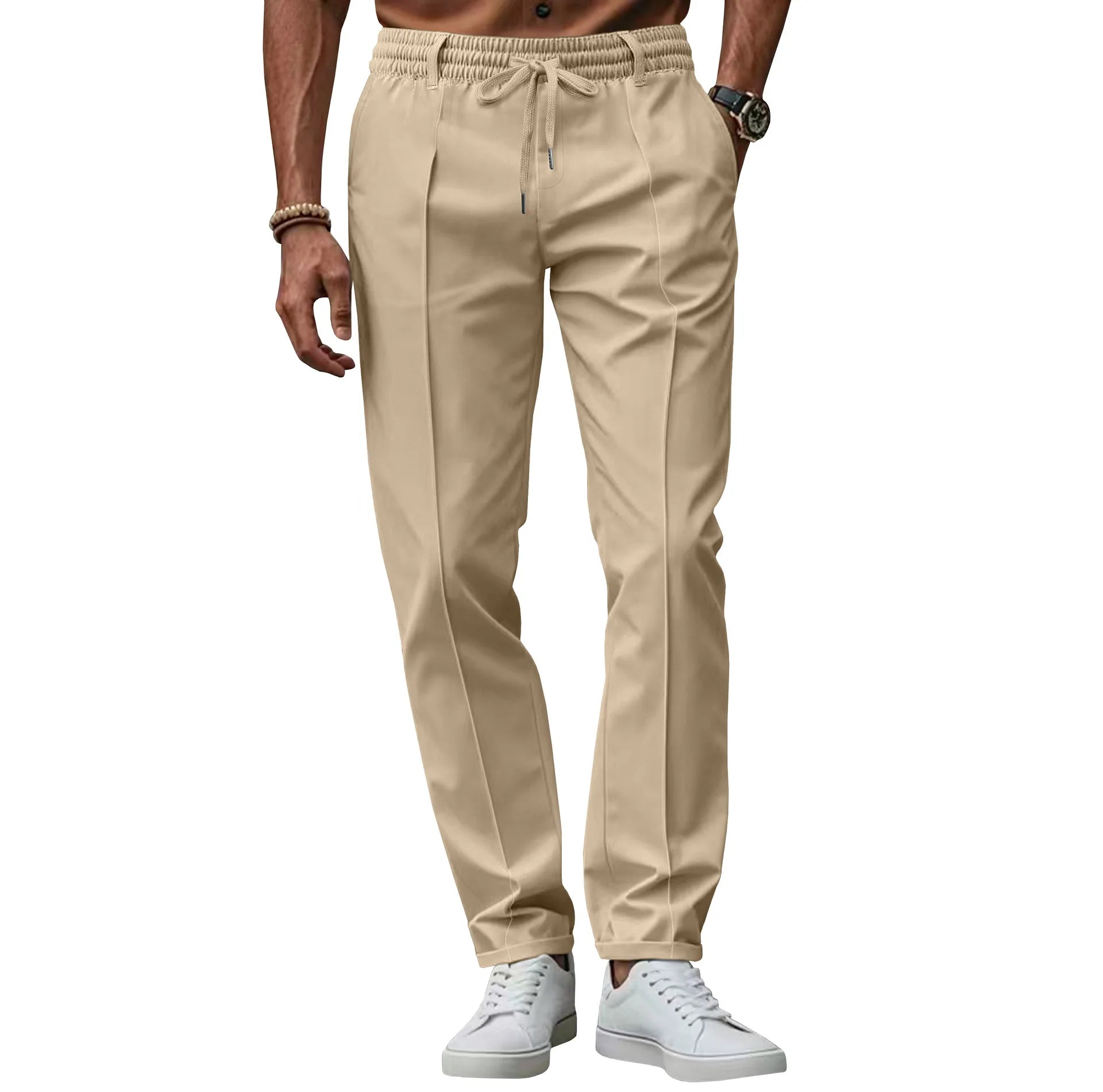 Pantalones de hombre ajustados de negocios con cintura elástica slim fit