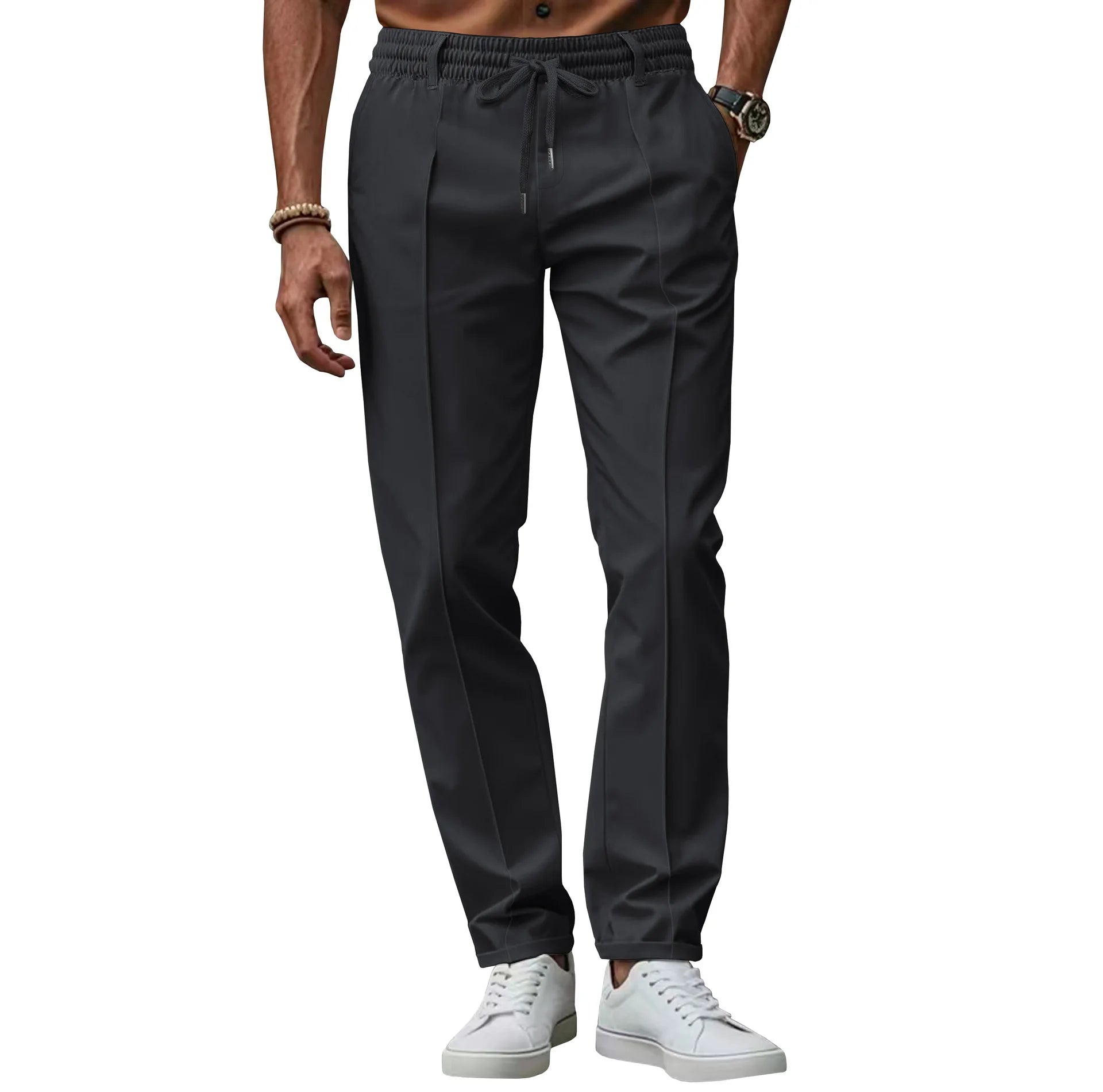 Pantalones de hombre ajustados de negocios con cintura elástica slim fit
