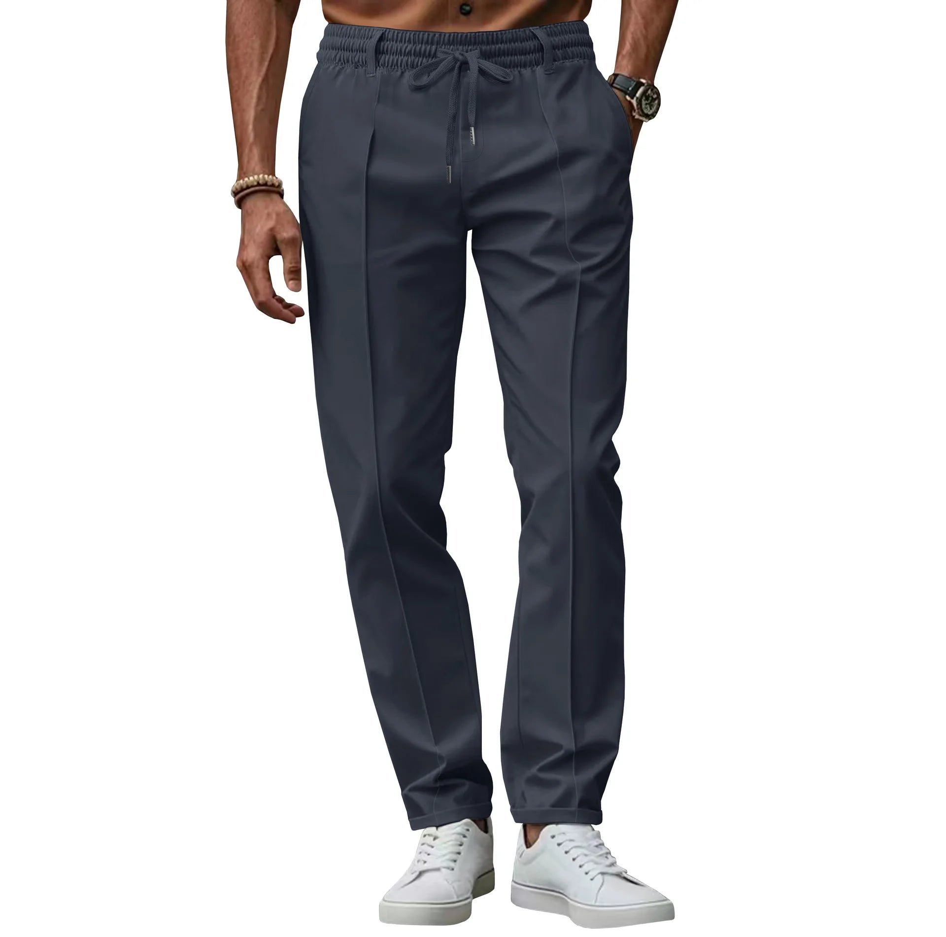 Pantalones de hombre ajustados de negocios con cintura elástica slim fit