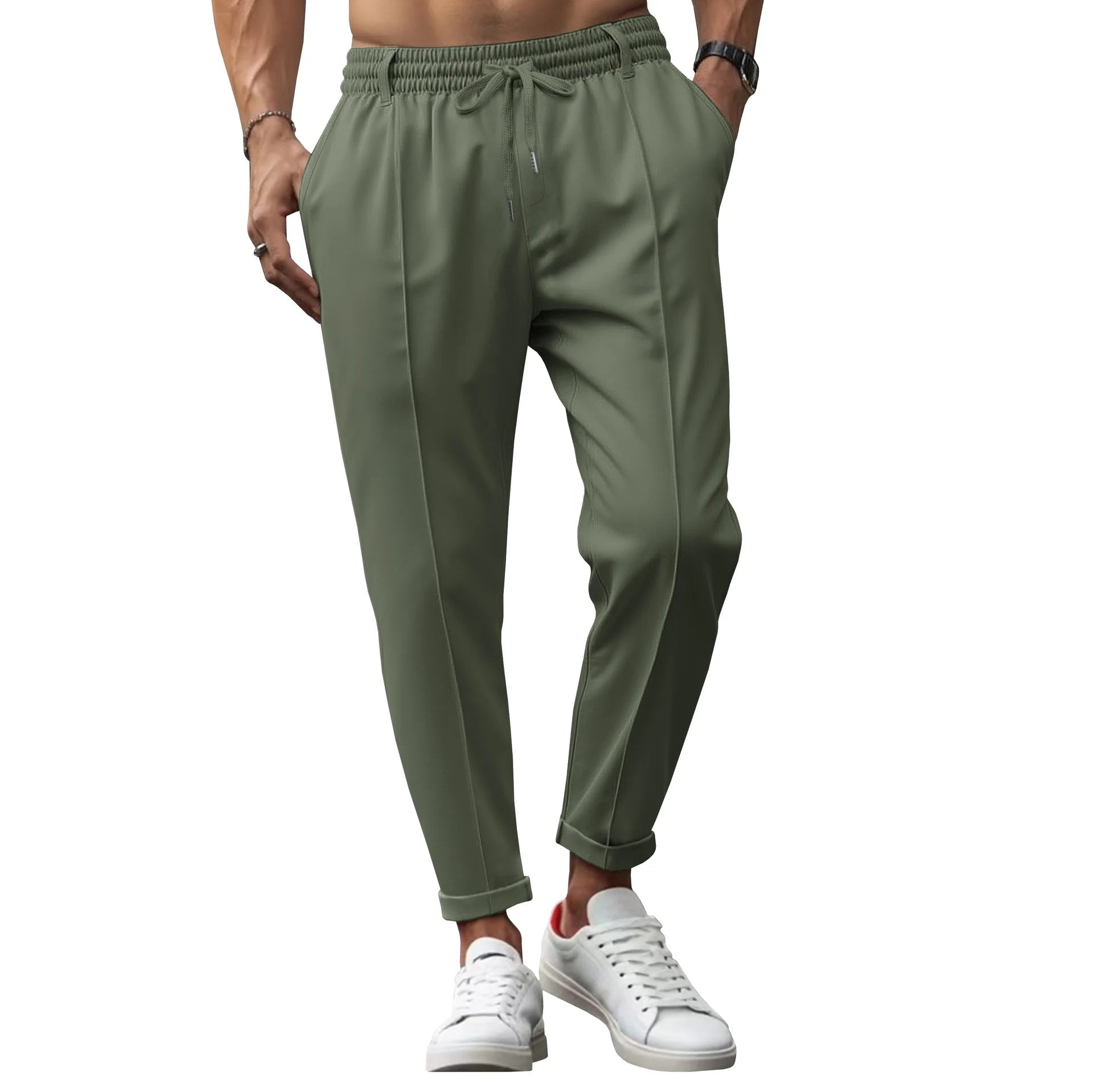 Pantalones de hombre ajustados de negocios con cintura elástica slim fit