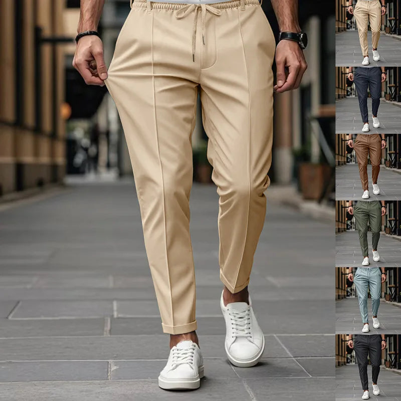 Pantalones de hombre ajustados de negocios con cintura elástica slim fit