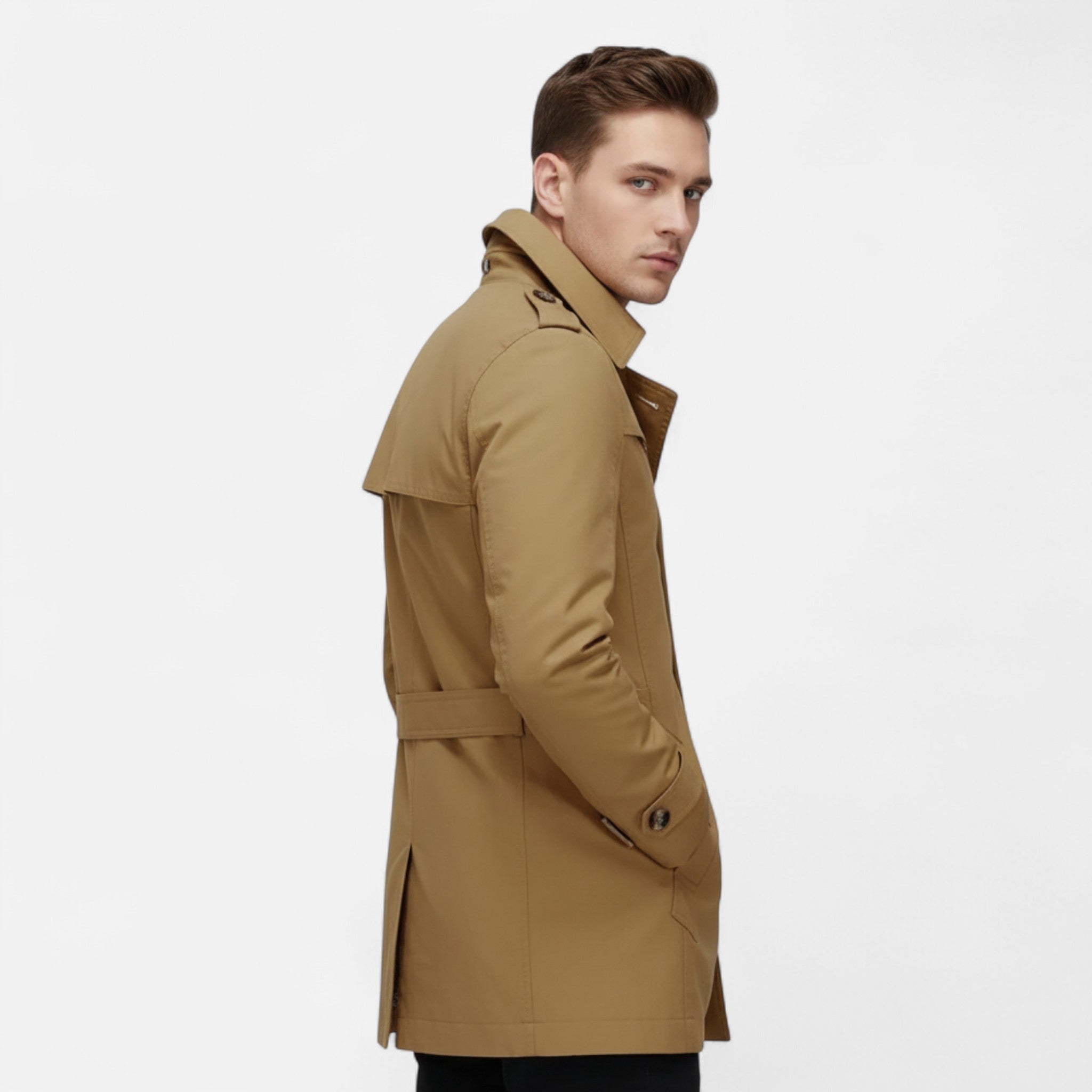 Ancienne Monde | Trench Coat Homme Long à Simple Boutonnage