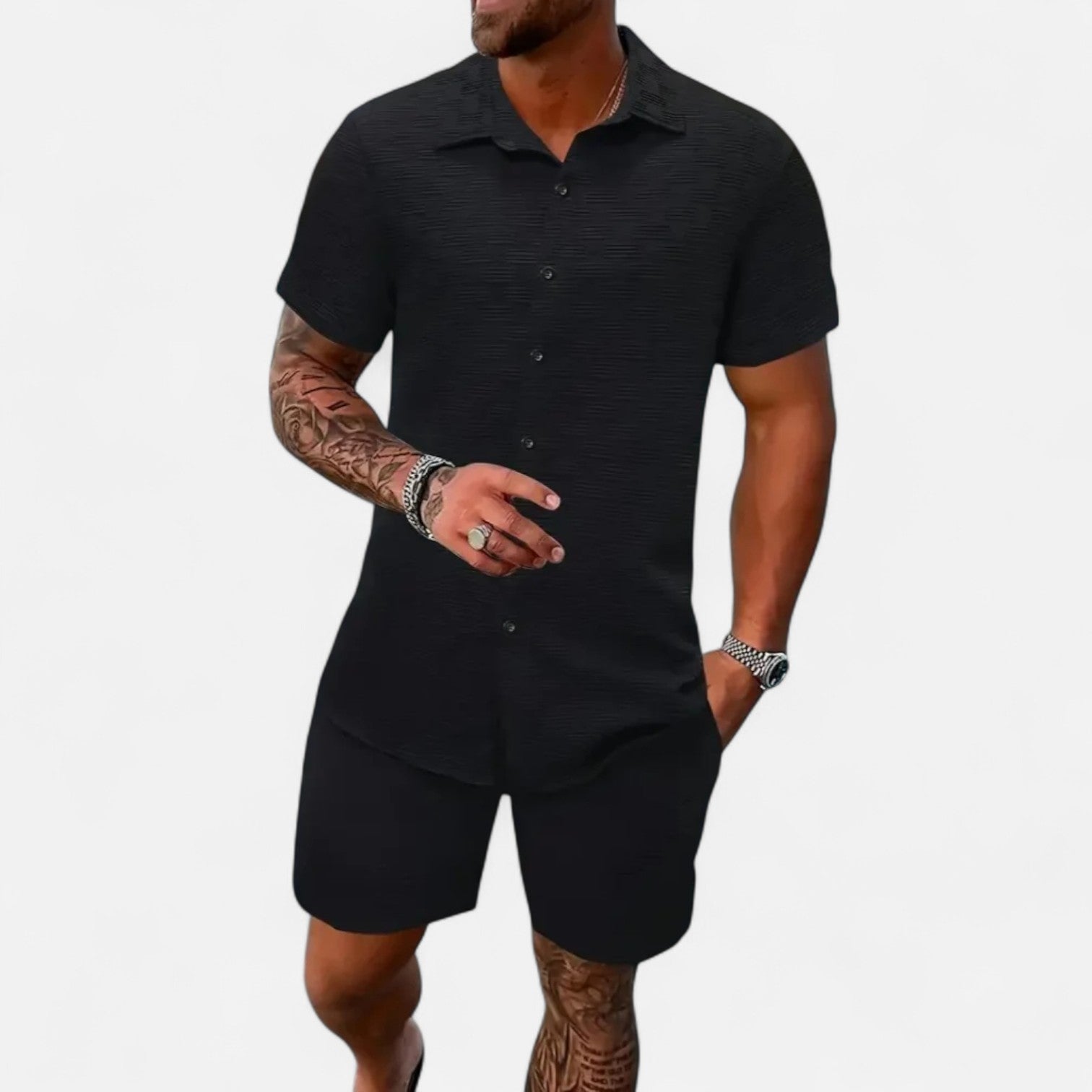 Ancienne Monde | Ensemble Coordonné Estival en Jacquard pour Homme – Élégance Texturée
