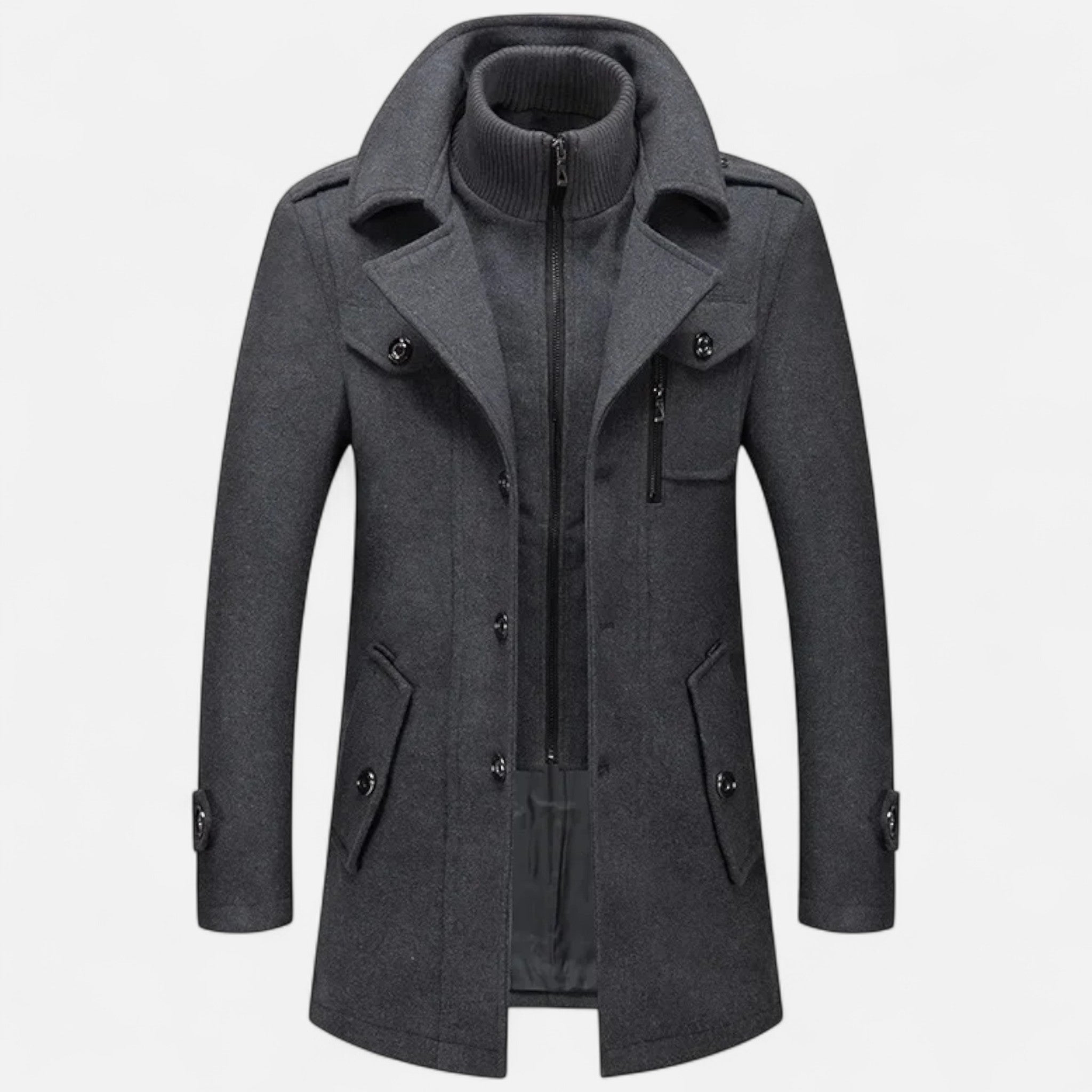 Ancienne Monde | Férfi téli kabát kevert gyapjúból, dupla gallérral