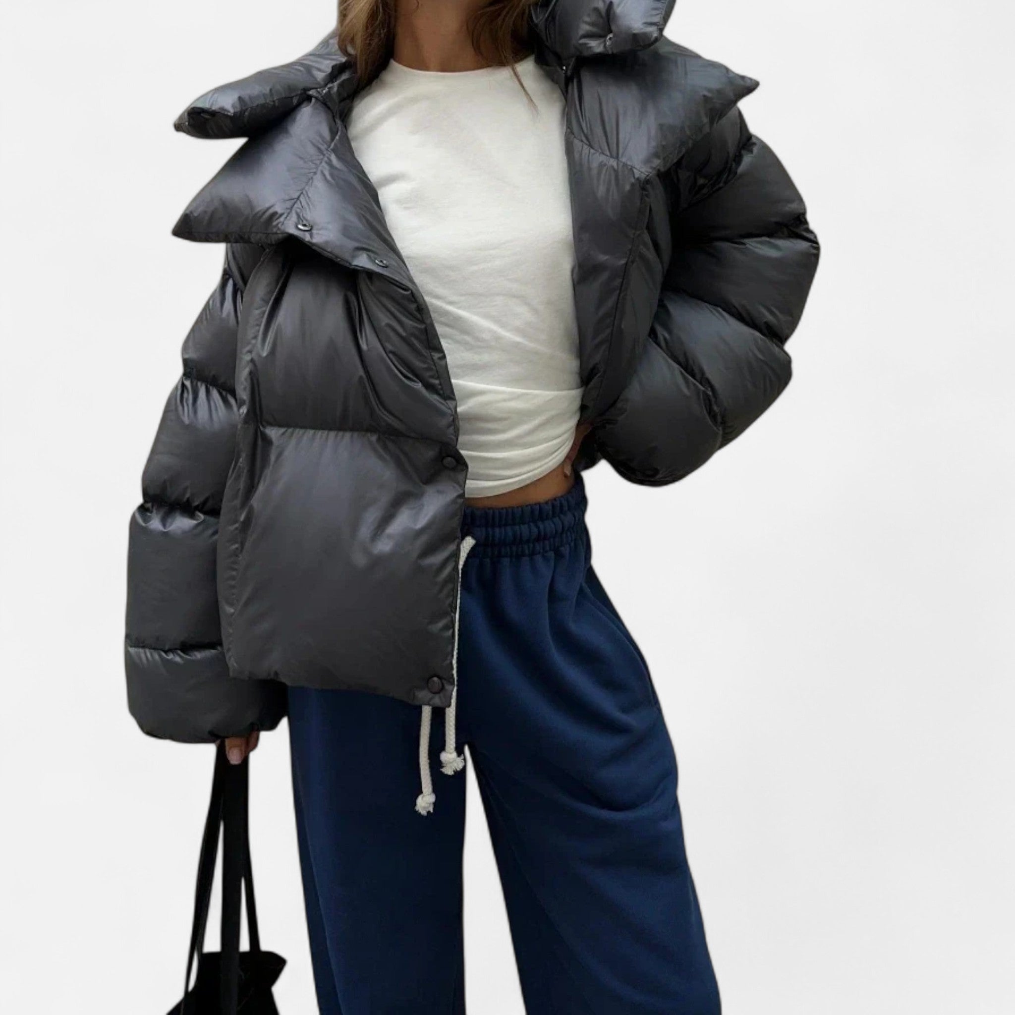 Ancienne Monde | Casaco de penas feminino oversize elegante para inverno