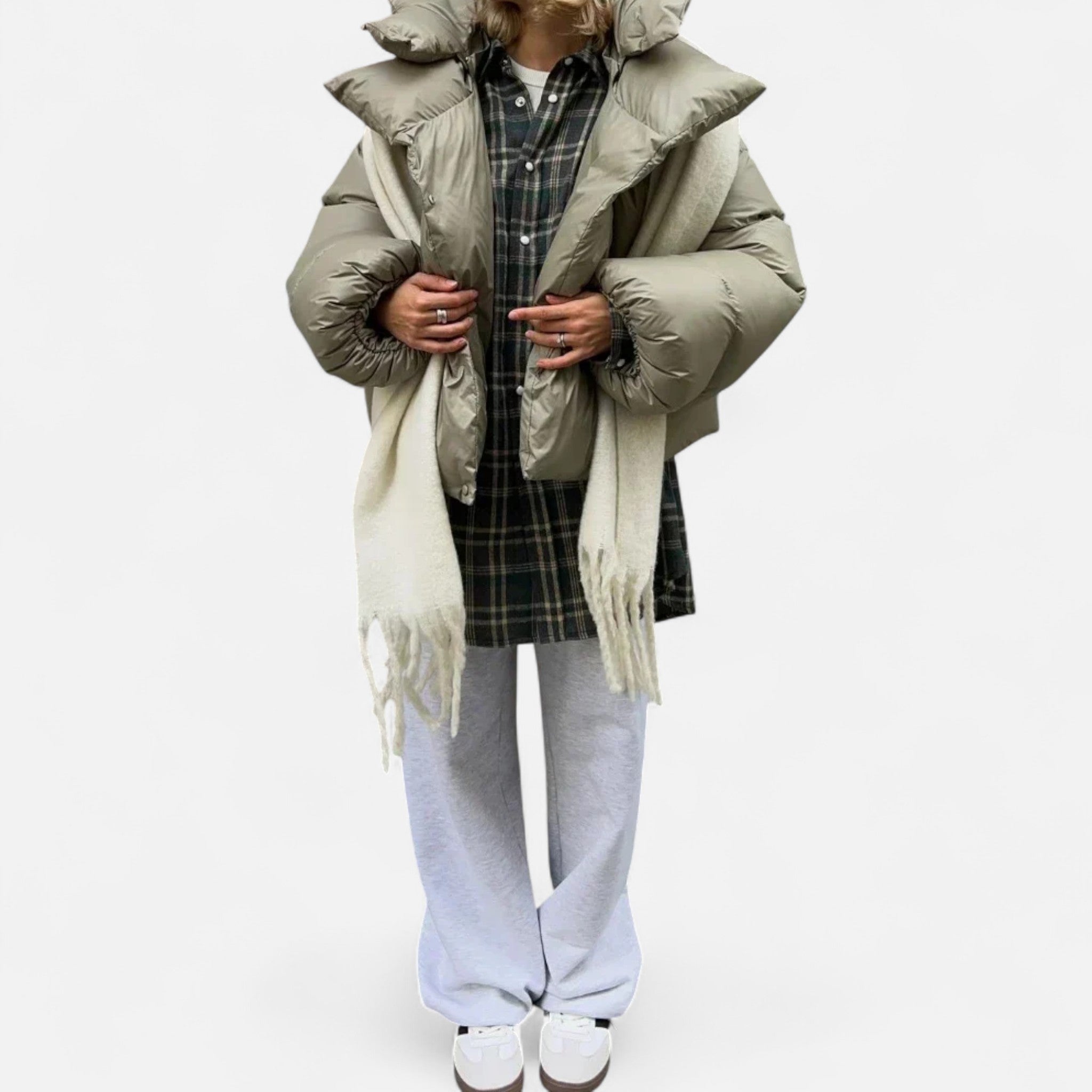 Ancienne Monde | Casaco de penas feminino oversize elegante para inverno
