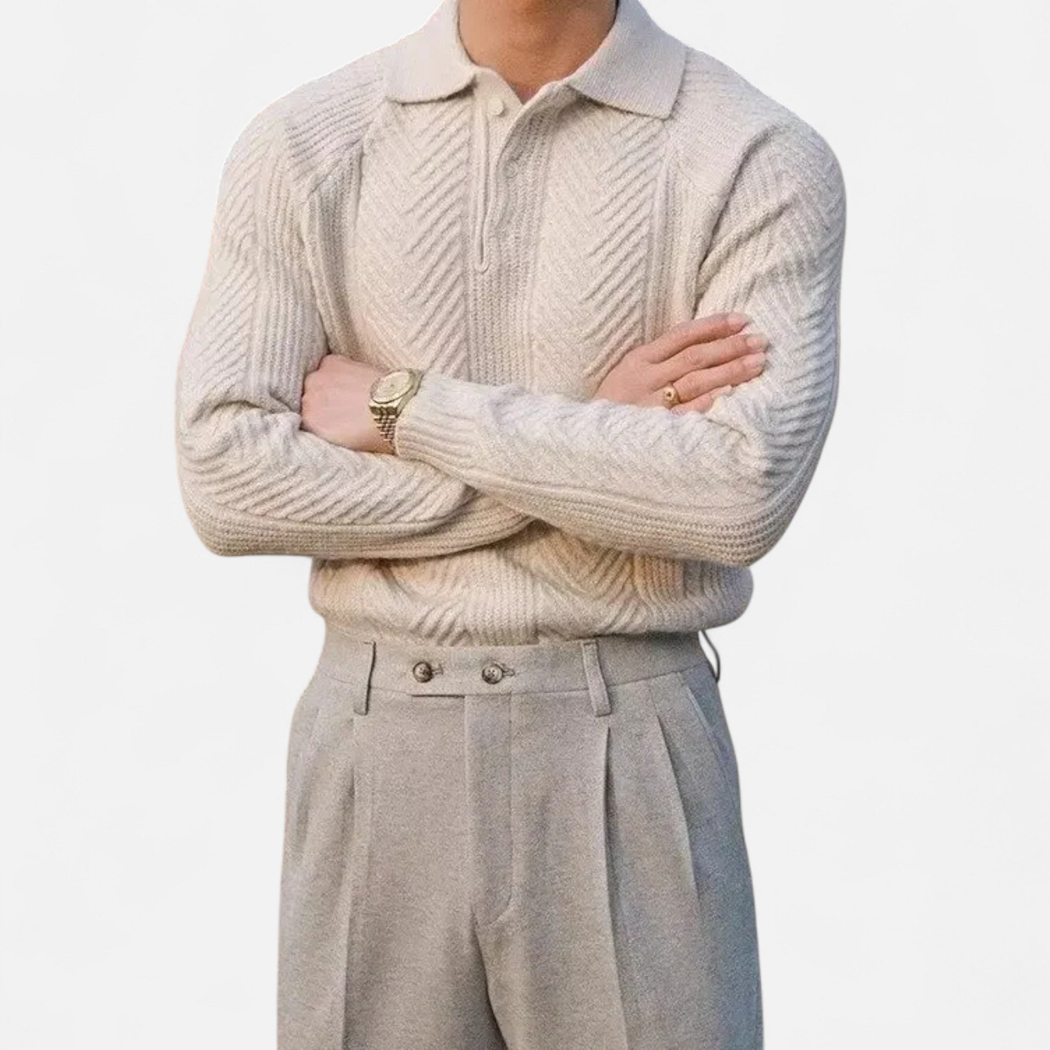 Ancienne Monde | Pull Polo en Maille à Manches Longues