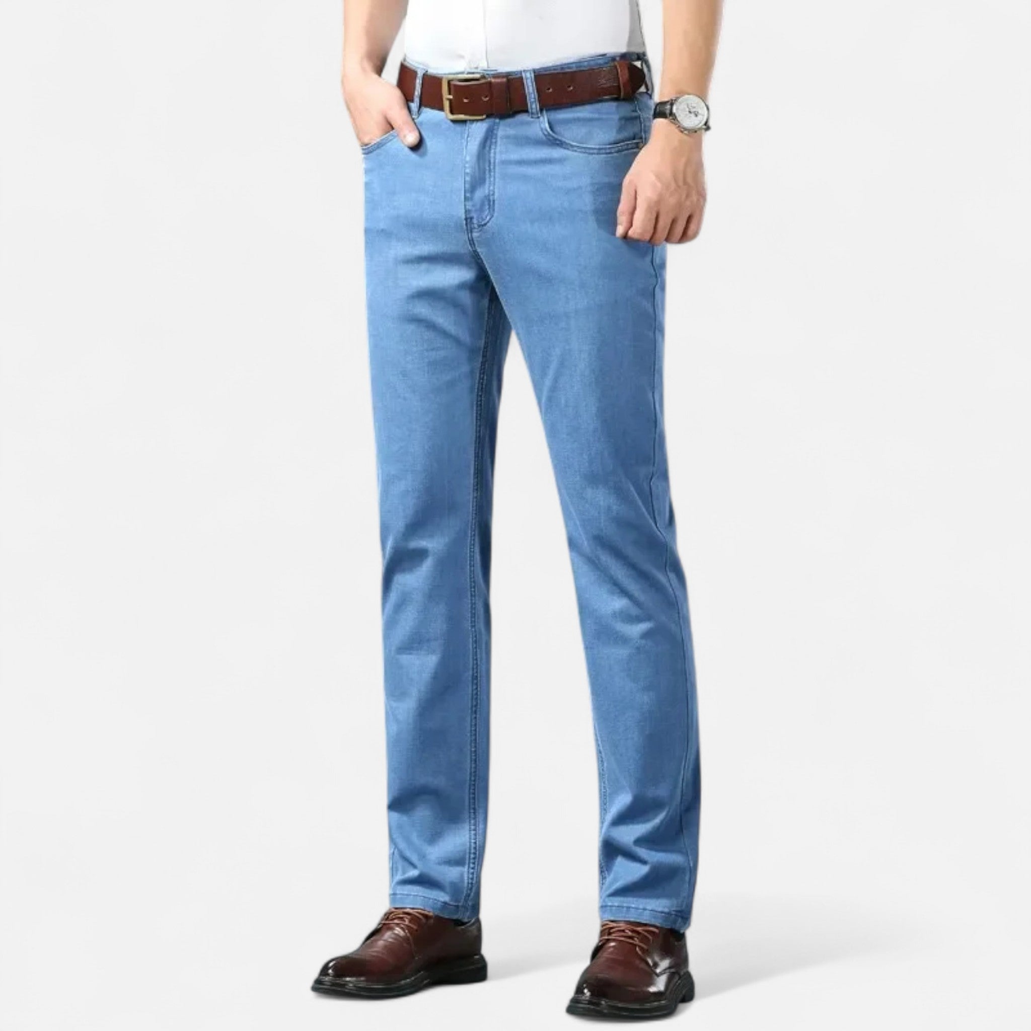 Ancienne Monde | Calças Direitas em Denim Leve