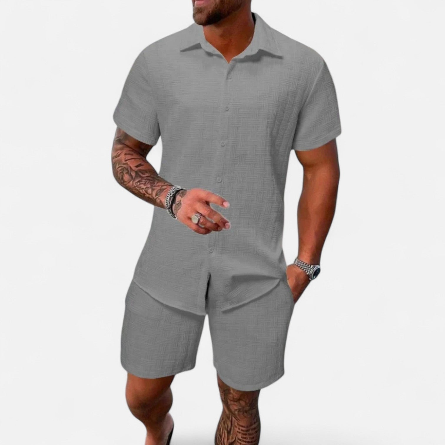 Ancienne Monde | Ensemble Coordonné Estival en Jacquard pour Homme – Élégance Texturée