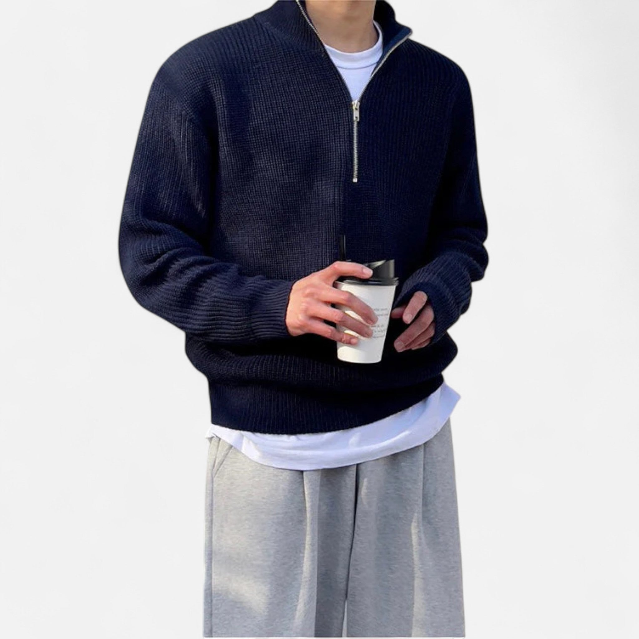 Ancienne Monde | Pull Homme Demi-Zip Hiver Col Montant