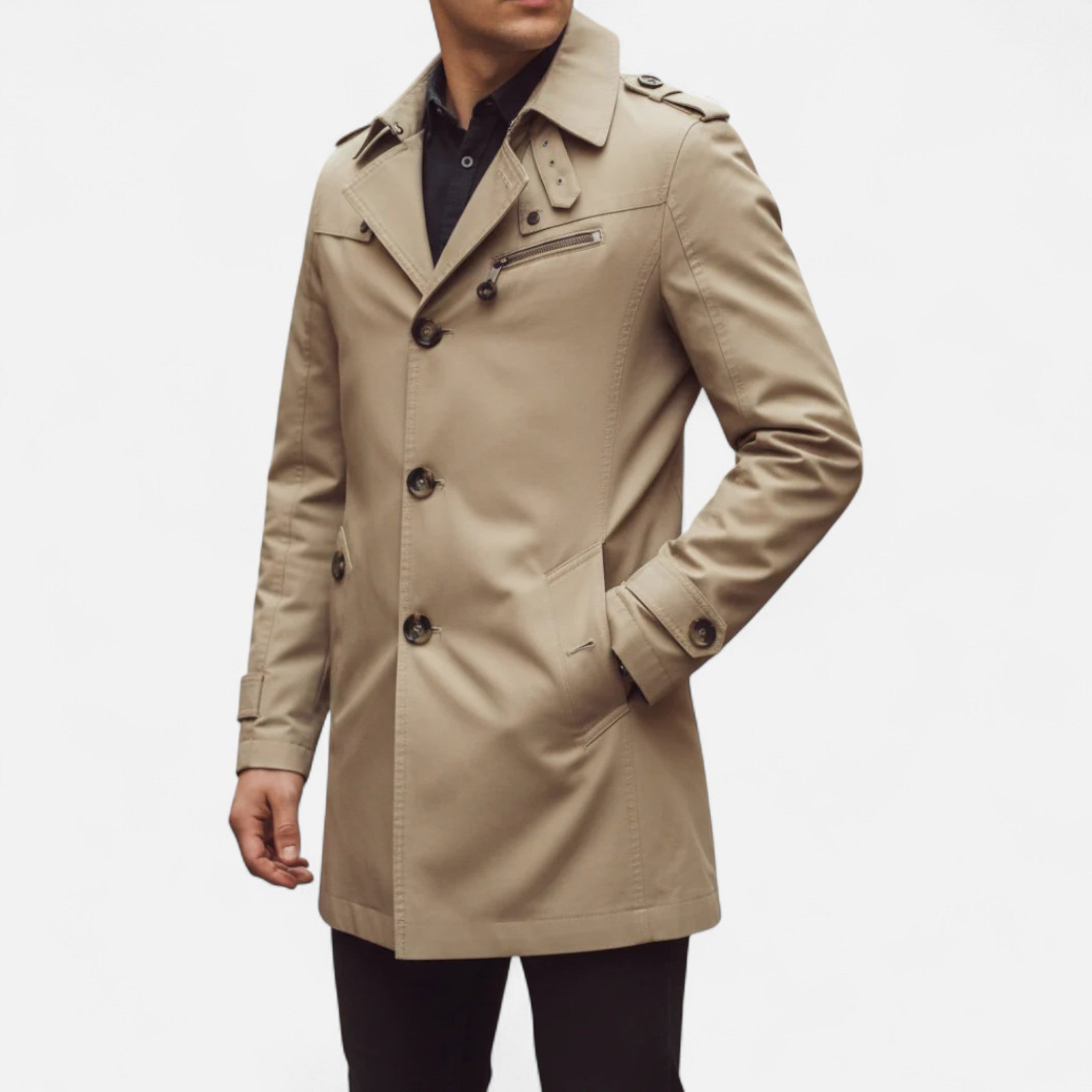 Ancienne Monde | Trench Coat Homme Long à Simple Boutonnage