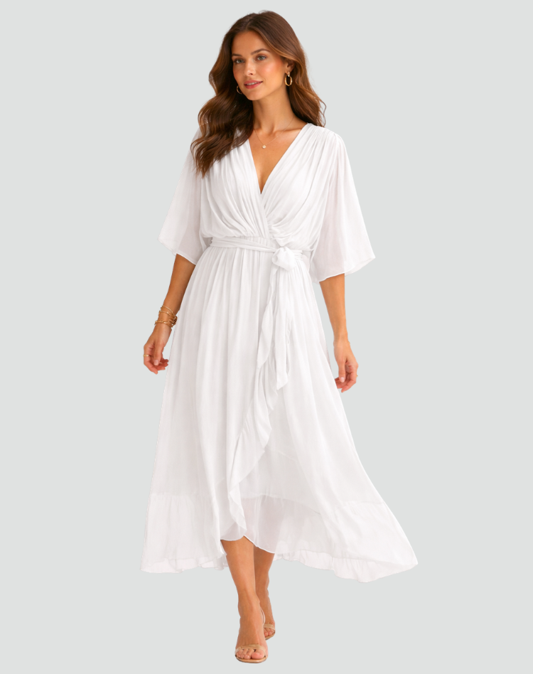 Rochie midi fluidă cu cordon de legat