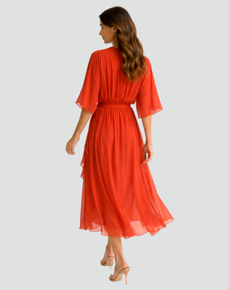 Rochie midi fluidă cu cordon de legat