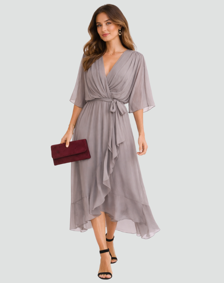 Rochie midi fluidă cu cordon de legat