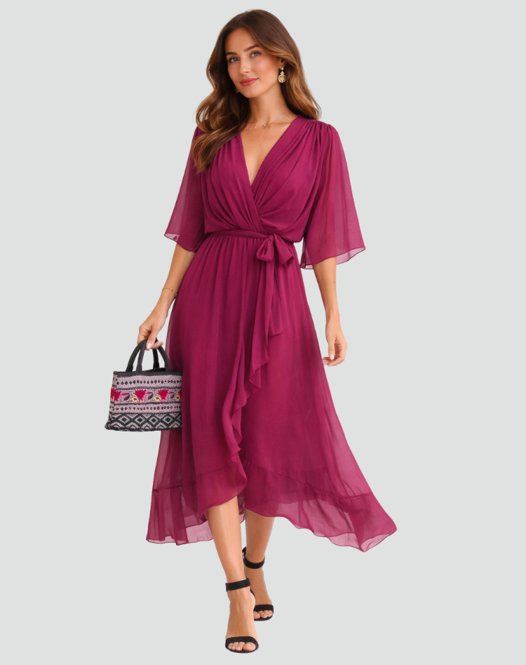 Rochie midi fluidă cu cordon de legat