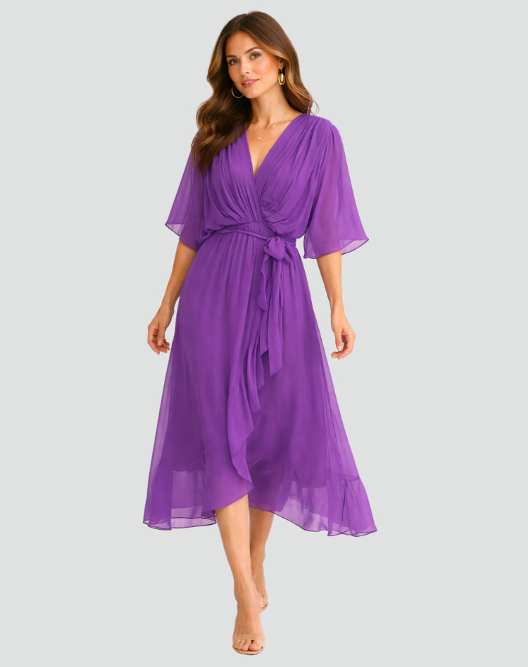 Rochie midi fluidă cu cordon de legat