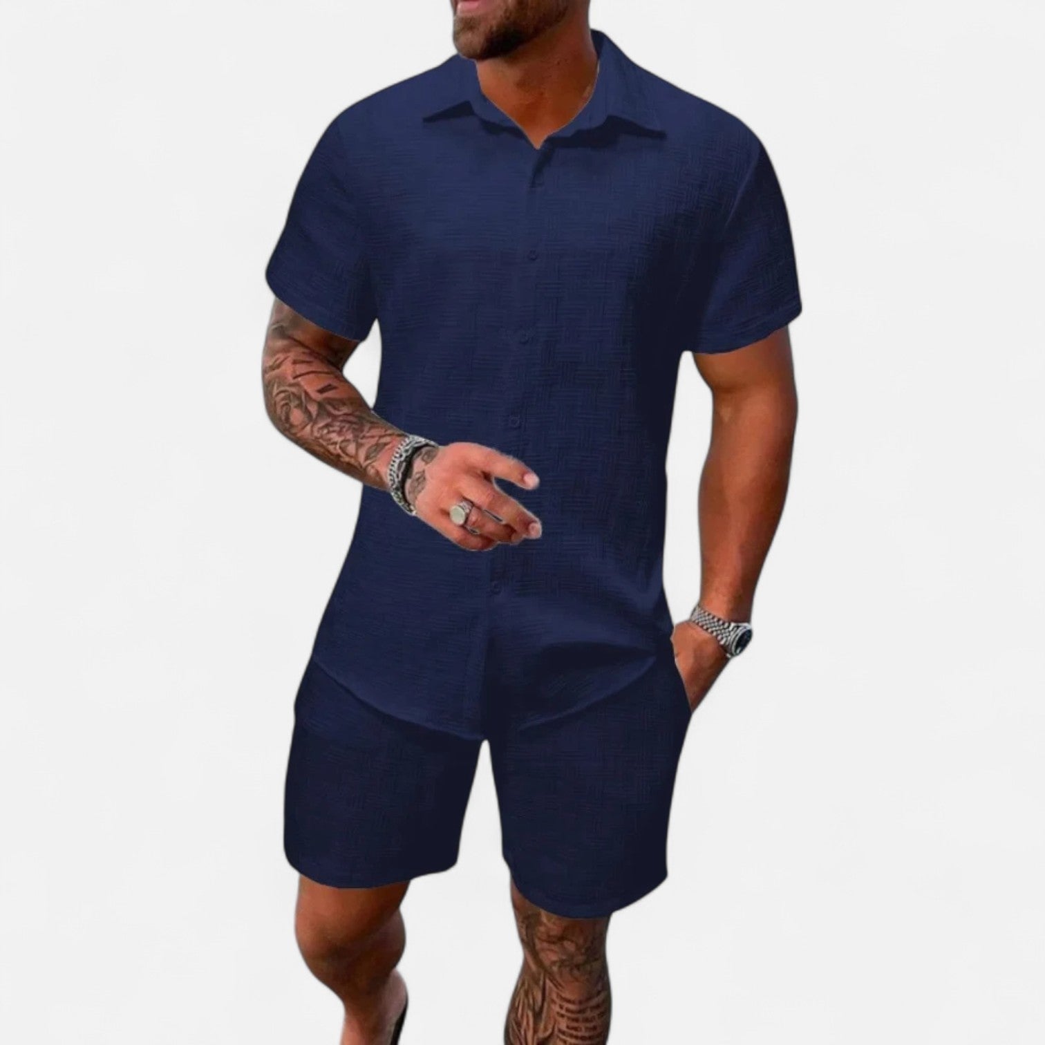 Ancienne Monde | Ensemble Coordonné Estival en Jacquard pour Homme – Élégance Texturée