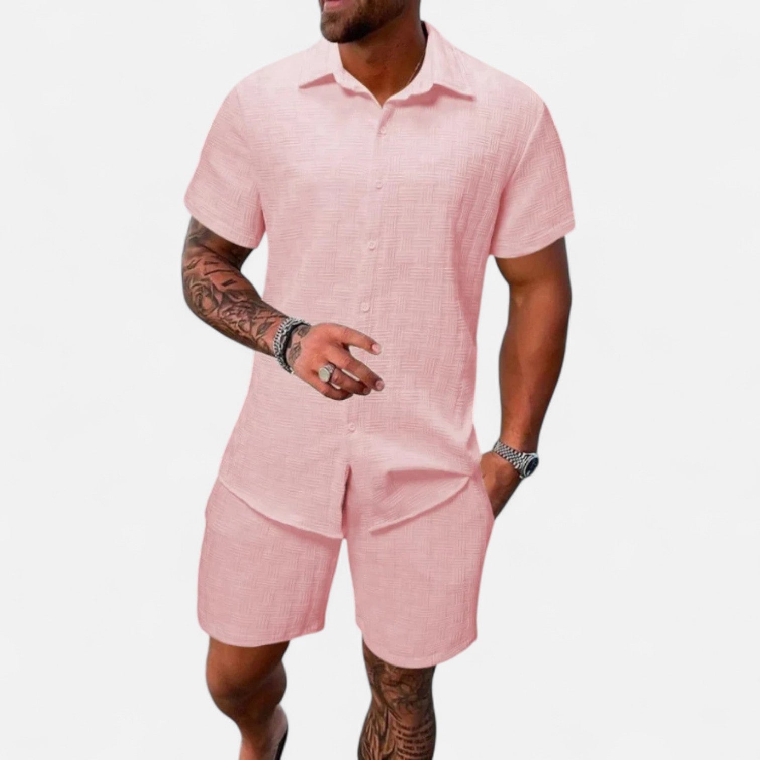 Ancienne Monde | Ensemble Coordonné Estival en Jacquard pour Homme – Élégance Texturée