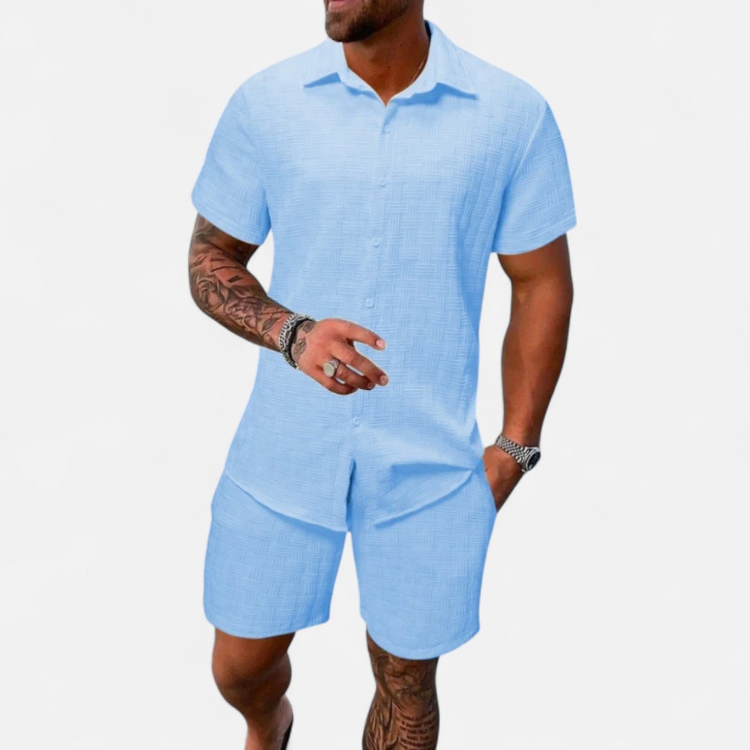 Ancienne Monde | Ensemble Coordonné Estival en Jacquard pour Homme – Élégance Texturée