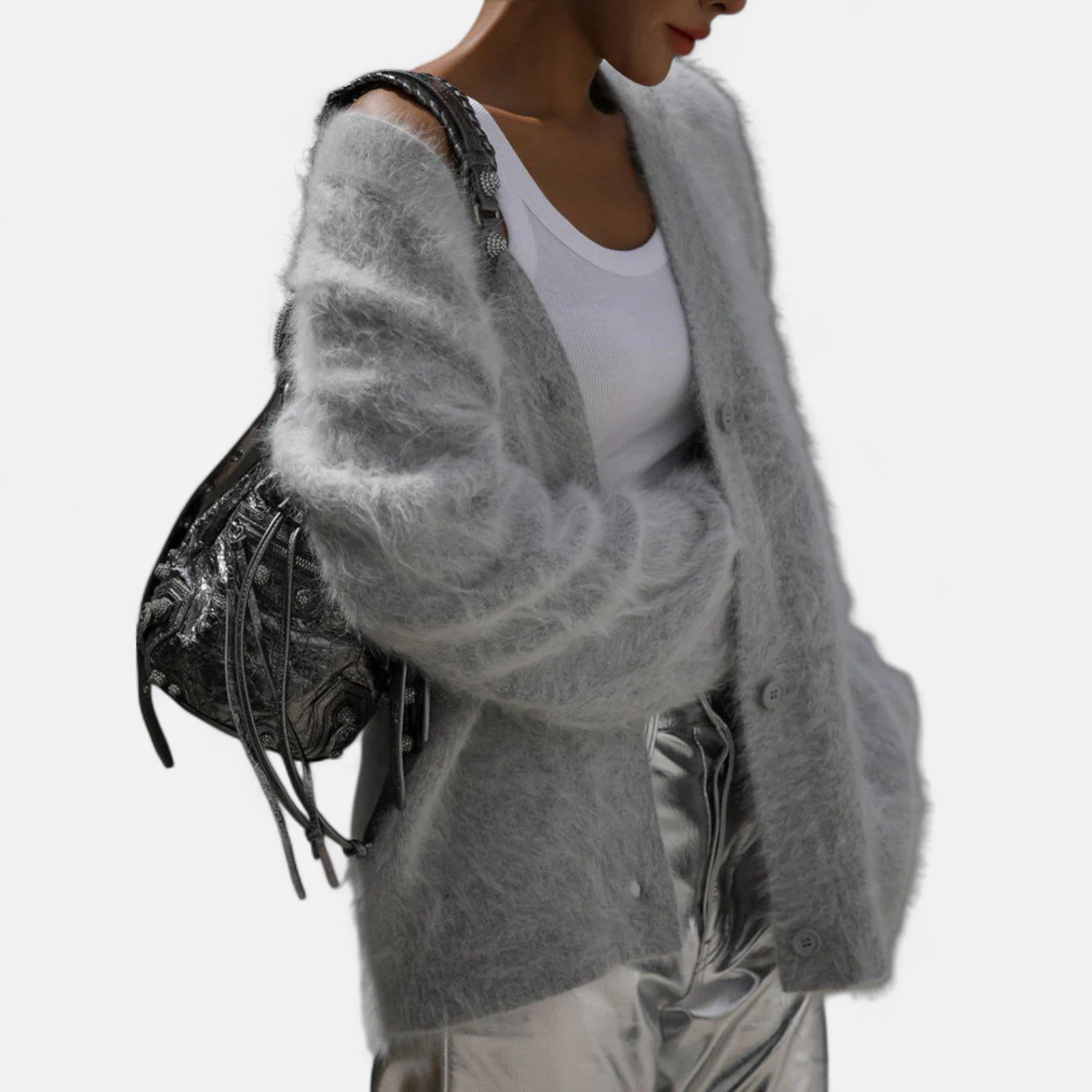 Ancienne Monde | Cardigan Femme en Maille Douce Col V Classique
