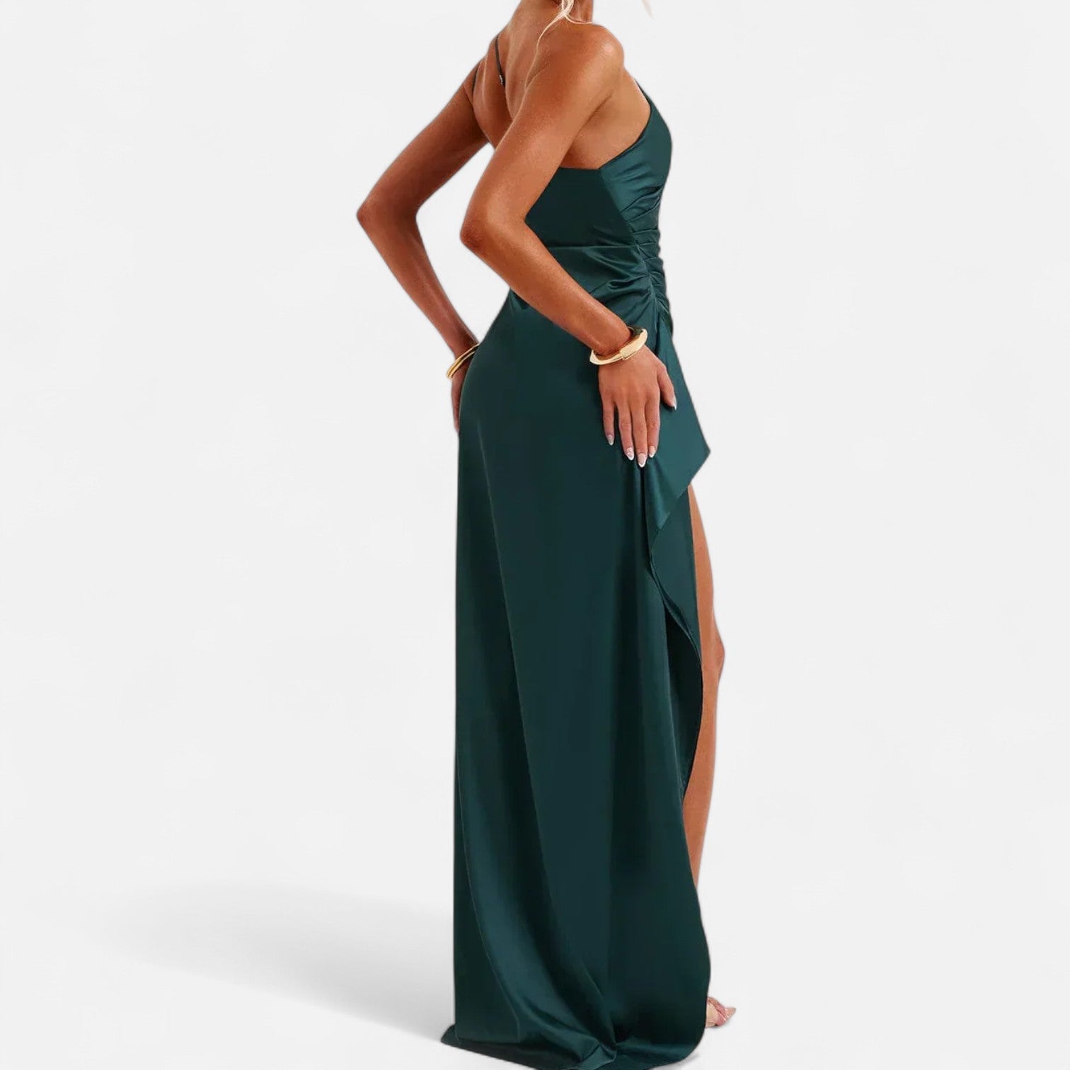 Ancienne Monde | Robe Longue Asymétrique pour Femme – Silhouette Sculpturale, Mouvement Naturel